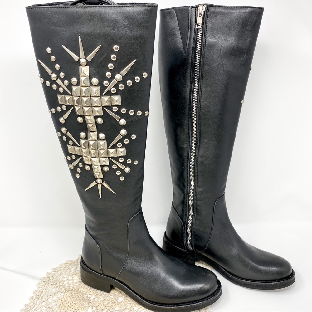 Steve Madden | Diabla Black Studded Tall Boots - Picture 2 of 8
